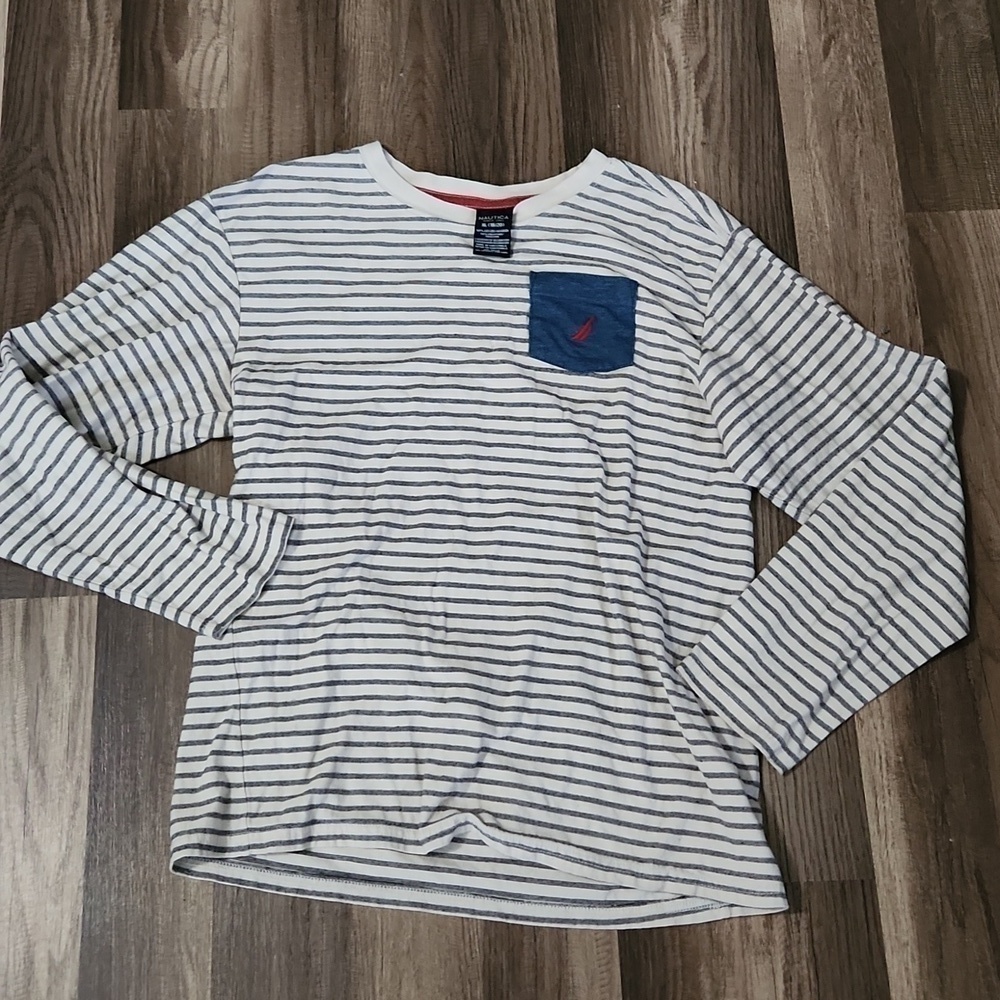Nautica Longsleeve Stripe Shirt Size XL 18/20 With Front Pocket